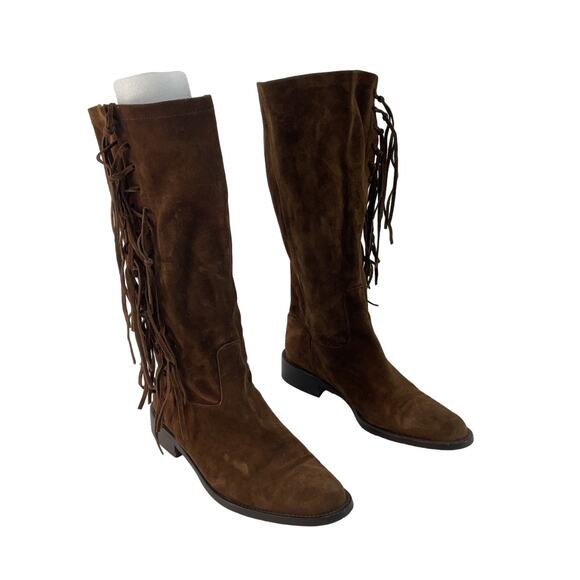 Coach Brown Suede Leather Tall Fringe Riding Boots Women's Size 7B Preowned - Picture 1 of 7